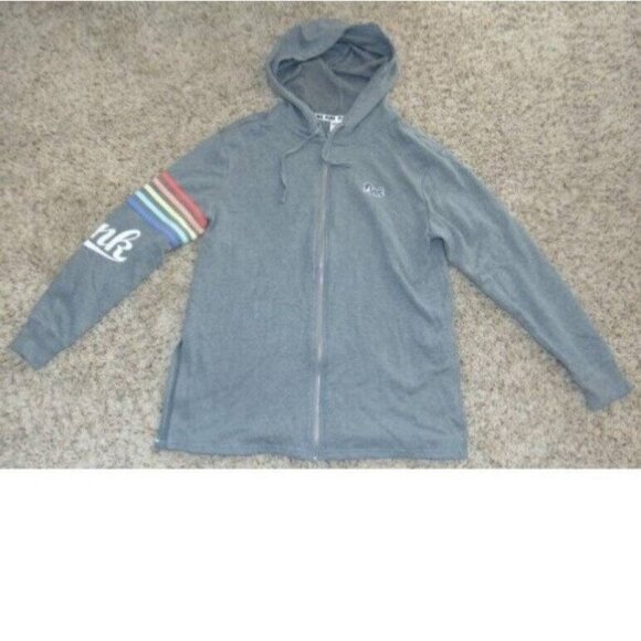 Womens Victorias Secret PINK Jacket Medium Zip Up Gray Logo Long Sleeve Hoodie - Picture 1 of 6